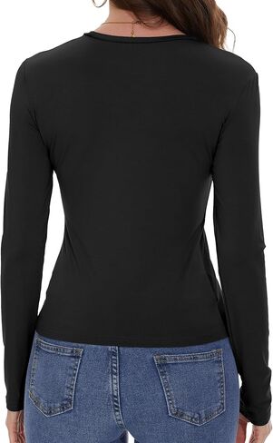 Womens Long Sleeve Shirts Basic Tees Y2k Slim Fit T Shirt Crew Neck Trendy Crop Top Casual in Kuwait