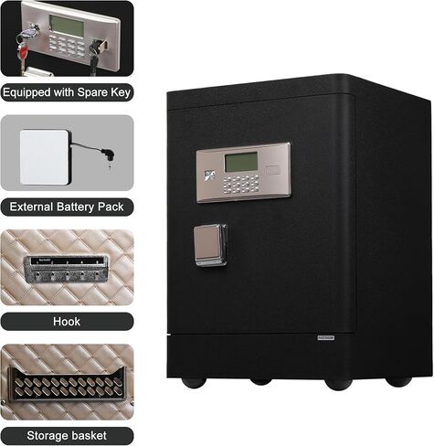 [0.66 قدم] صندوق آمن منزلي، خزائن خزانة للمنزل، آمن للمستندات مع لوحة مفاتيح إلكترونية للتركيب على الحائط أو الأرضية، صندوق أمان شخصي مع رف قابل للإزالة للأعمال المكتبية والفندقية، 0.66 قدم in Kuwait