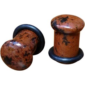 Pair Single Flare Mahogany Obsidian Stone Plugs Gauge Earlets Organic Pierced Body Jewelry in Saudi Arabia