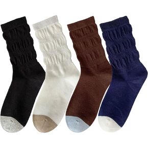 Zrylibya نساء لطيف الجوارب الجوارب الرجعية Scrunch Crew Socks 4 أزواج in Kuwait