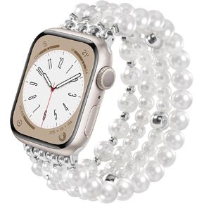 V-MORO متوافق مع سوار ساعة Apple سلسلة اللؤلؤ 10 (42 ملم)/9/8/7 41 ملم/40 ملم للسيدات، سوار مرن مطرز بالخرز لسلسلة iwatch SE 6/5/4/3/2/1 أبيض نقي، من أجل 5.5 بوصة - 6.2 بوصة معصم in Kuwait