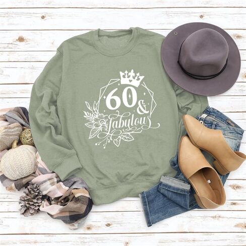 60 & Fabulous 60th Birthday Gifts Women Graphic Sweatshirt Long Sleeve Party Shirts in Saudi Arabia
