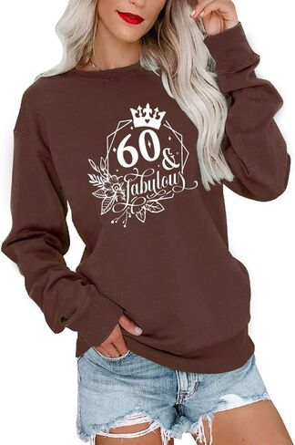 60 & Fabulous 60th Birthday Gifts Women Graphic Sweatshirt Long Sleeve Party Shirts in Saudi Arabia