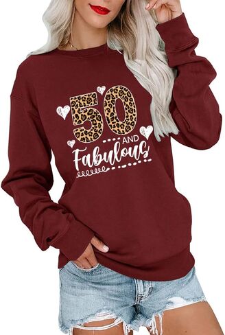 Leopard 50 and Fabulous 50th Birthday Gifts Women Graphic Sweatshirt Long Sleeve Party Shirts in Kuwait