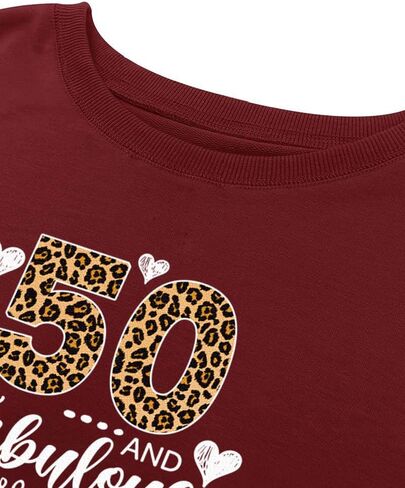 Leopard 50 and Fabulous 50th Birthday Gifts Women Graphic Sweatshirt Long Sleeve Party Shirts in Kuwait