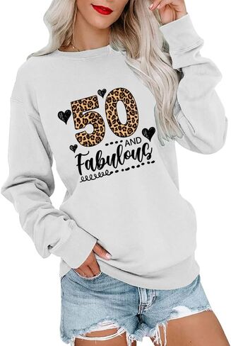 Leopard 50 and Fabulous 50th Birthday Gifts Women Graphic Sweatshirt Long Sleeve Party Shirts in Kuwait
