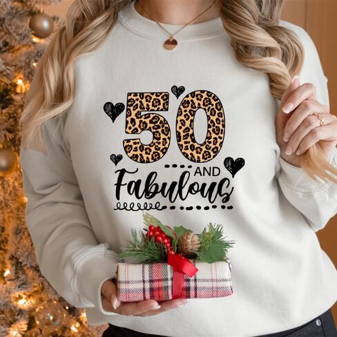 Leopard 50 and Fabulous 50th Birthday Gifts Women Graphic Sweatshirt Long Sleeve Party Shirts in Kuwait