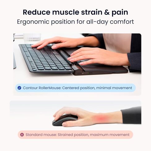 Contour Design Roller Mouse Pro - ماوس لاسلكي مريح لأجهزة الكمبيوتر المحمول والكمبيوتر المكتبي مع أزرار قابلة للبرمجة، تصميم عادي وتركيب التوصيل والتشغيل - متوافق مع أجهزة Mac والكمبيوتر الشخصي (جلد نباتي) in Kuwait