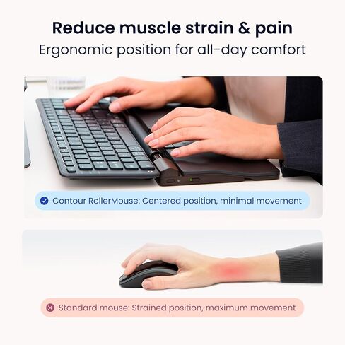 Contour RollerMouse Pro Ergonomic Central Rollerbar Design for Neck, Shoulder & Wrist Pain Relief, 6 Programmable Buttons, 600-2800 DPI, Productivity Plug & Play Mac & PC - Wired - Slim in Kuwait