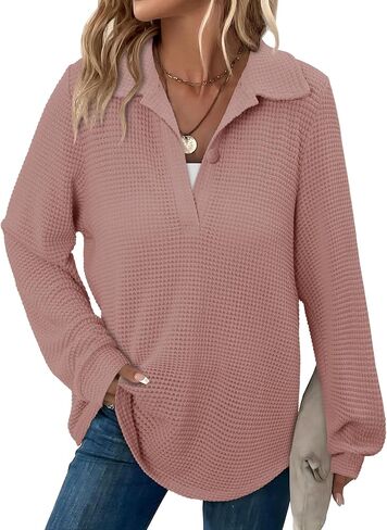 Bette Boutik Womens Long Sleeve Waffle متماسكة قمم خريف الشتاء الخامس للبلوزات القمصان الأزياء غير الرسمية in Kuwait