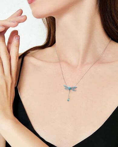 925-STERLING-SILVER الفيروز اليعسوب/الطائر الطنان/البوصلة/المرساة/الفراشة/الصليب/لوتس قلادات عتيقة بوهو قلادة هدايا عيد ميلاد فيكتوري للنساء in Kuwait