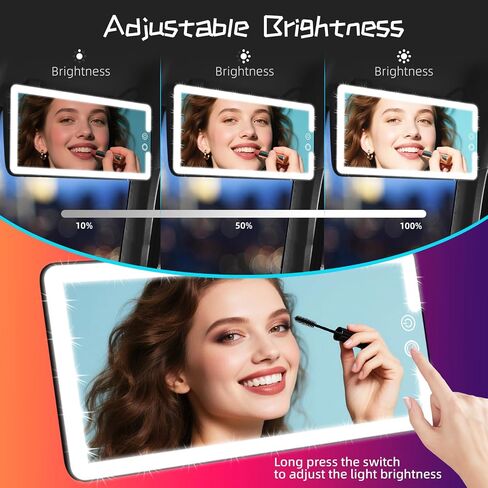 Car Vanity Mirror with Lights 10-Inch Big Surface, Quick-Release & Quick-Install Design, Easy for Women to Set Up, Suitable for Car, Truck and SUV, Black in Saudi Arabia
