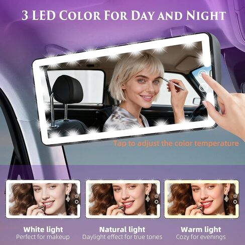 Car Vanity Mirror with Lights 10-Inch Big Surface, Quick-Release & Quick-Install Design, Easy for Women to Set Up, Suitable for Car, Truck and SUV, Black in Saudi Arabia