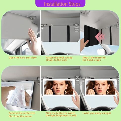 Car Vanity Mirror with Lights 10-Inch Big Surface, Quick-Release & Quick-Install Design, Easy for Women to Set Up, Suitable for Car, Truck and SUV, Black in Saudi Arabia
