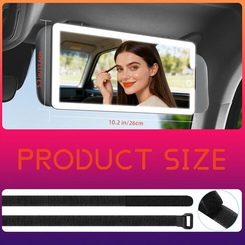 Car Vanity Mirror with Lights 10-Inch Big Surface, Quick-Release & Quick-Install Design, Easy for Women to Set Up, Suitable for Car, Truck and SUV, Black in Saudi Arabia