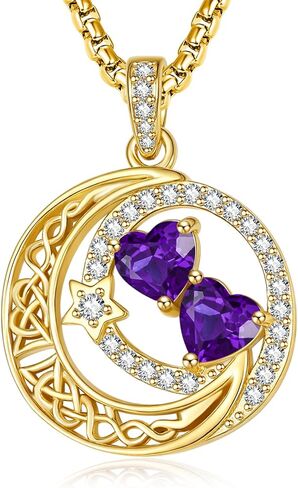 14K GOLD MOON و Star Necklace Gifts for Women - Double Heart Birthstone Necklace ، Wedding Anniversary Homings for Home Mom Mom Momnma Sister Sister in Kuwait