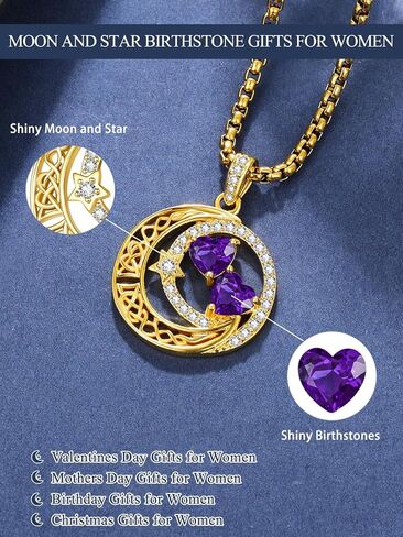 14K GOLD MOON و Star Necklace Gifts for Women - Double Heart Birthstone Necklace ، Wedding Anniversary Homings for Home Mom Mom Momnma Sister Sister in Kuwait
