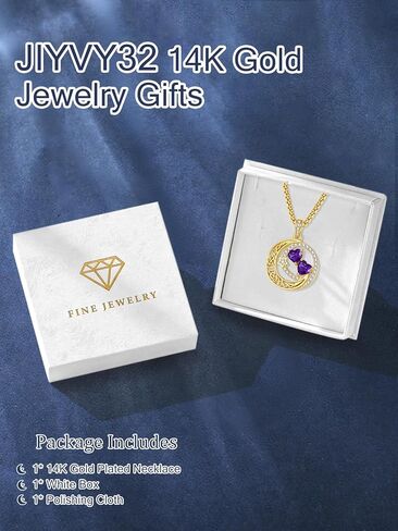 14K GOLD MOON و Star Necklace Gifts for Women - Double Heart Birthstone Necklace ، Wedding Anniversary Homings for Home Mom Mom Momnma Sister Sister in Kuwait