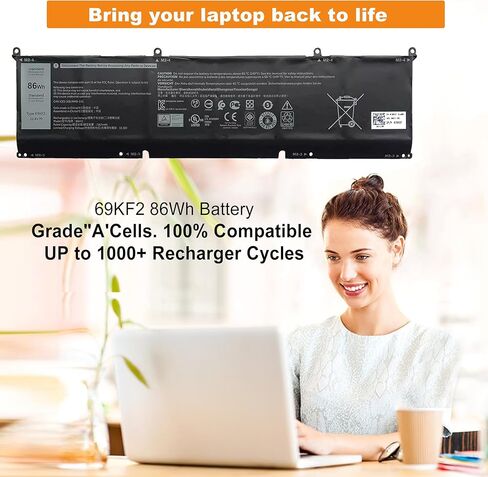 بطارية 69KF2 لبطارية Dell xps 15 9500، Dell g15 5511، Dell g7 15 7500، Dell G15 5510 5515 5520 5521، Dell XPS 15 9510 9520، Precision 5550 5560 5570، Alienware M15 R3 R4 M17 بطارية R3 R4 70N2F in Kuwait