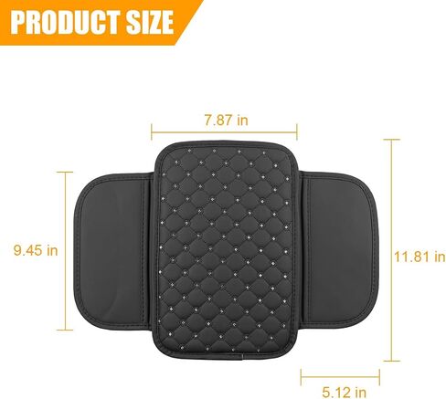 Bling Car Center Console Cover, Leather Crystal Rhinestone Vehicle Armrest Cushion Pad with Side Storage Bags, Scratch Resistant Auto Middle Console Protection Mat, Universal Fit (Black) in Saudi Arabia