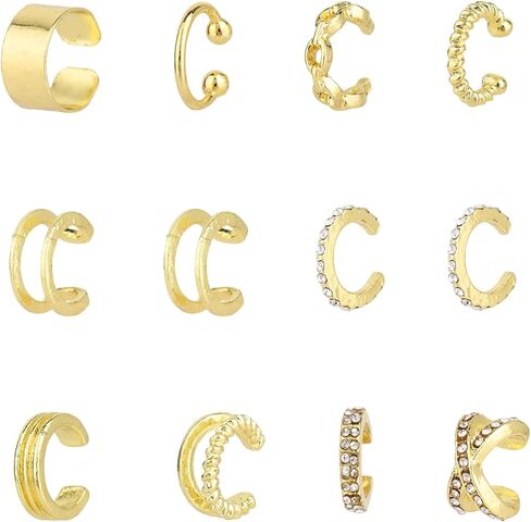 12pcs أصفاد أذن غير محفوظة ، مقطع ذهبي على أقراط قابلة للتعديل من سبيكة غضروف عصرية زينة جماعة للنساء in Kuwait