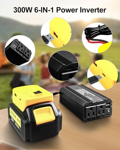 300W محمولة العاكس الطاقة المتوافقة مع ميلووكي ، DC 18V/20V إلى AC 110V-120V ، محولات الطاقة مع 3 منافذ USB 1 من النوع C 2 AC ، محطة طاقة محمولة للمركبات التخييم رحلة الطريق in Kuwait