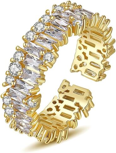 Double Row-Color Brilliant VVS1 Moissanite Band Band Ring For Women ، Facking 14k Gold Open Ring ، اختيار أنيق للمشاركة in Kuwait