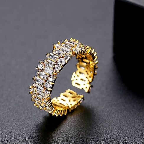 Double Row-Color Brilliant VVS1 Moissanite Band Band Ring For Women ، Facking 14k Gold Open Ring ، اختيار أنيق للمشاركة in Kuwait