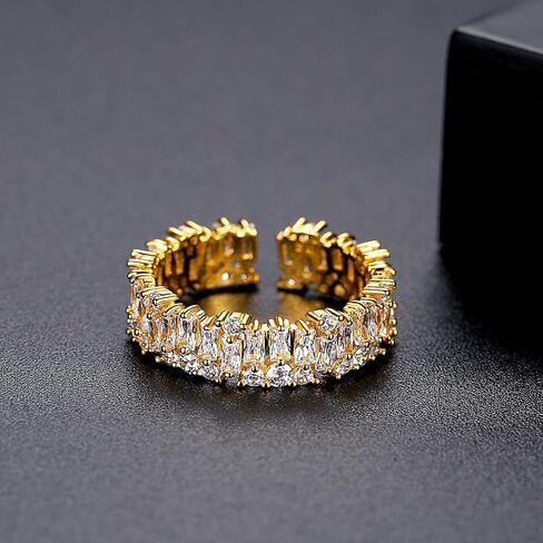 Double Row-Color Brilliant VVS1 Moissanite Band Band Ring For Women ، Facking 14k Gold Open Ring ، اختيار أنيق للمشاركة in Kuwait