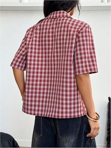Milumia Women's Y2k Plaid Print Collared Button Shirt Short Sleeve Crop Tops Preppy Clothes Streetwear in Saudi Arabia