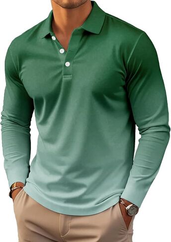 6 Pack Men's Gradient Color Block Polo Shirt Long Sleeve Fashion Casual Golf Shirt Breathable Moisture Wicking Collared Top in Saudi Arabia