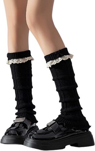 SherryDC Girl's Cute Y2K Leg Warmers Knit Lolita Kawaii Lace Trim Knee High Leg Sleeve Socks Women in Saudi Arabia