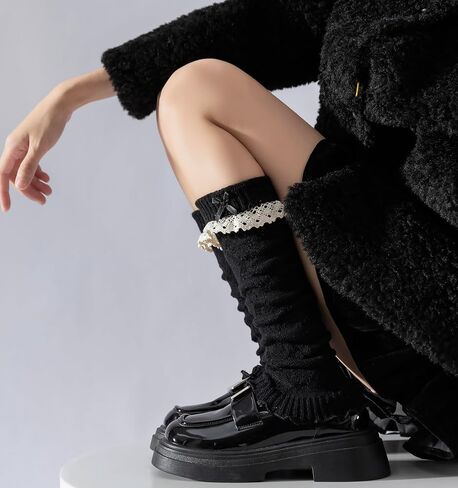 SherryDC Girl's Cute Y2K Leg Warmers Knit Lolita Kawaii Lace Trim Knee High Leg Sleeve Socks Women in Saudi Arabia