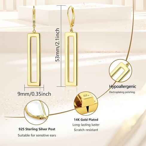 Alexcraft 925 Sterling Silver Dangle أقراط للنساء العصرية الأبعاد الهندسية المتدلية 14 كيلو متر مطلي باردة Leverback بار إسقاط الأزياء لقرط الهدايا المجوهرات in Saudi Arabia
