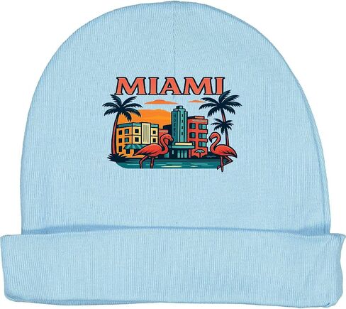 inktastic Miami Vintage Flamingo Sunset Art Baby Beanie Hat in Saudi Arabia