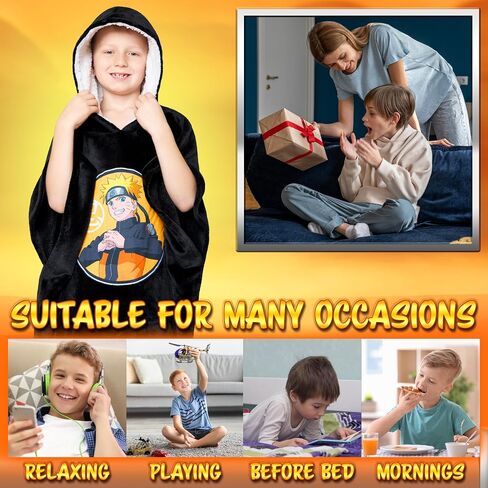Naruto Fleece Hoodie Blanket for Boys and Teenagers - One Size Kids Fleece Poncho with Sherpa-Lined Hood Gifts for Boys in Saudi Arabia
