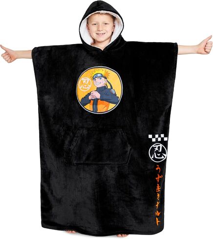 Naruto Fleece Hoodie Blanket for Boys and Teenagers - One Size Kids Fleece Poncho with Sherpa-Lined Hood Gifts for Boys in Saudi Arabia
