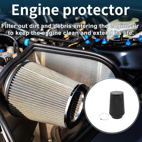 Engine Air Filter 100mm High Flow Mushroom Head Clamp-On Cold Air Intake Filter Closed-Top Cool Air Filter Cleaner with 1 Clamp Black for Car in Saudi Arabia