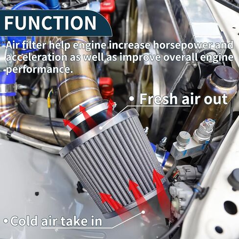 Engine Air Filter 100mm High Flow Mushroom Head Clamp-On Cold Air Intake Filter Closed-Top Cool Air Filter Cleaner with 1 Clamp Black for Car in Saudi Arabia