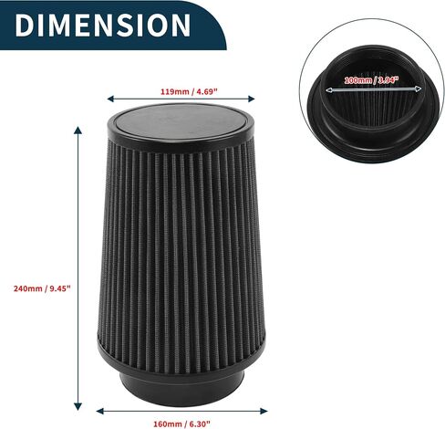 Engine Air Filter 100mm High Flow Mushroom Head Clamp-On Cold Air Intake Filter Closed-Top Cool Air Filter Cleaner with 1 Clamp Black for Car in Saudi Arabia