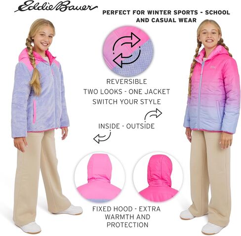 Eddie Bauer Girls' Deer Harbor Reversible Faux Fur Lined Insulated Puffer Jacket (XS-XL) in Saudi Arabia