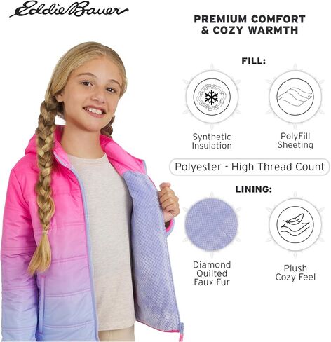 Eddie Bauer Girls' Deer Harbor Reversible Faux Fur Lined Insulated Puffer Jacket (XS-XL) in Saudi Arabia