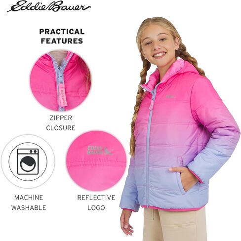 Eddie Bauer Girls' Deer Harbor Reversible Faux Fur Lined Insulated Puffer Jacket (XS-XL) in Saudi Arabia