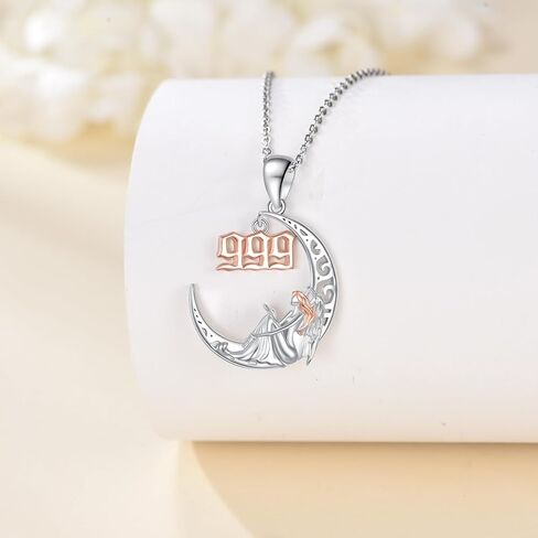 925 Sterling Silver Angel Number 222/444 Necklace Moon Ladies Jewelry Fine Gifts for Women in Kuwait