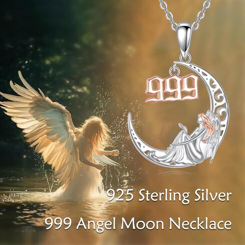 925 Sterling Silver Angel Number 222/444 Necklace Moon Ladies Jewelry Fine Gifts for Women in Kuwait