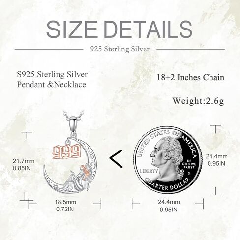 925 Sterling Silver Angel Number 222/444 Necklace Moon Ladies Jewelry Fine Gifts for Women in Kuwait