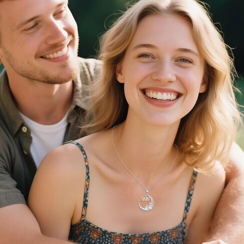 925 Sterling Silver Angel Number 222/444 Necklace Moon Ladies Jewelry Fine Gifts for Women in Kuwait