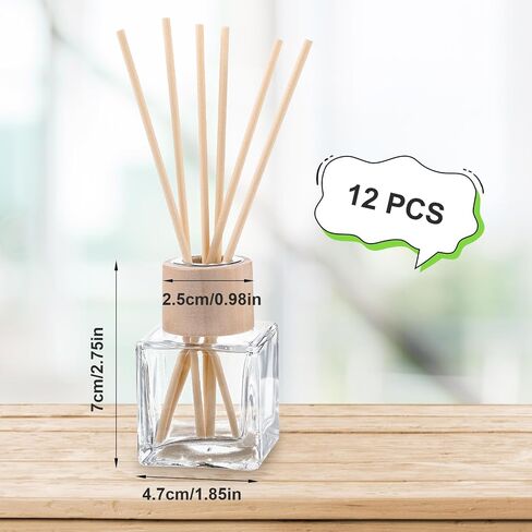 12 Set Reed Diffuser Bottle Empty Fragrance Glass Diffuser Bottles Refillable Diffuser Bottles Set with Wooden Caps Rattan Sticks 50ml 1.7 Oz Glass Jars for Home in Saudi Arabia