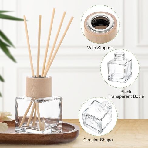 12 Set Reed Diffuser Bottle Empty Fragrance Glass Diffuser Bottles Refillable Diffuser Bottles Set with Wooden Caps Rattan Sticks 50ml 1.7 Oz Glass Jars for Home in Saudi Arabia