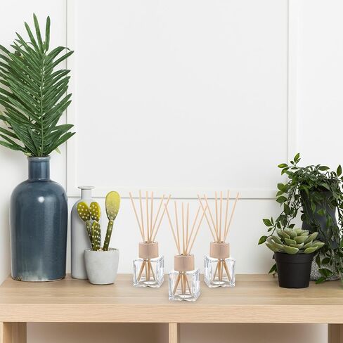 12 Set Reed Diffuser Bottle Empty Fragrance Glass Diffuser Bottles Refillable Diffuser Bottles Set with Wooden Caps Rattan Sticks 50ml 1.7 Oz Glass Jars for Home in Saudi Arabia